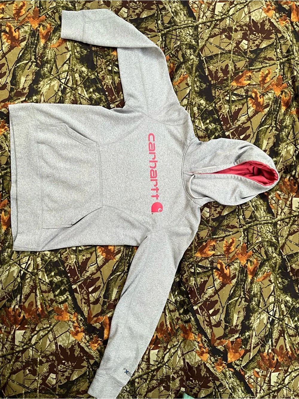 Carhartt Force Women’s Heather Grey & Pink Logo Pullover Hoodie Size S (4-6)